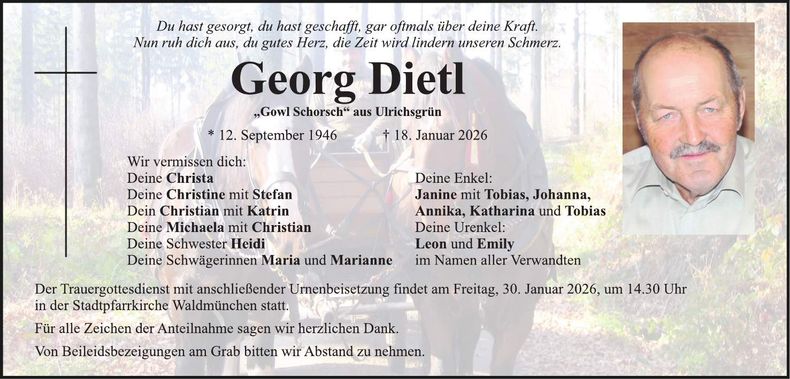 Traueranzeige Georg Dietl