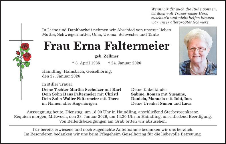 Traueranzeige Erna Faltermeier