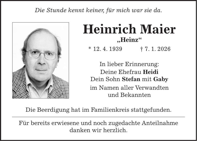 Traueranzeige Heinrich Maier