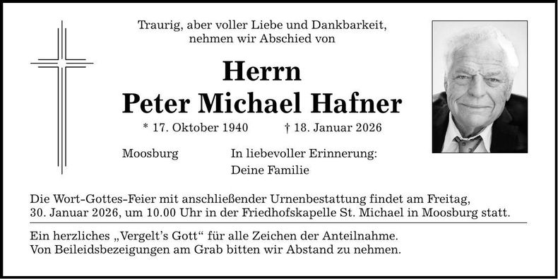 Traueranzeige Peter Michael Hafner
