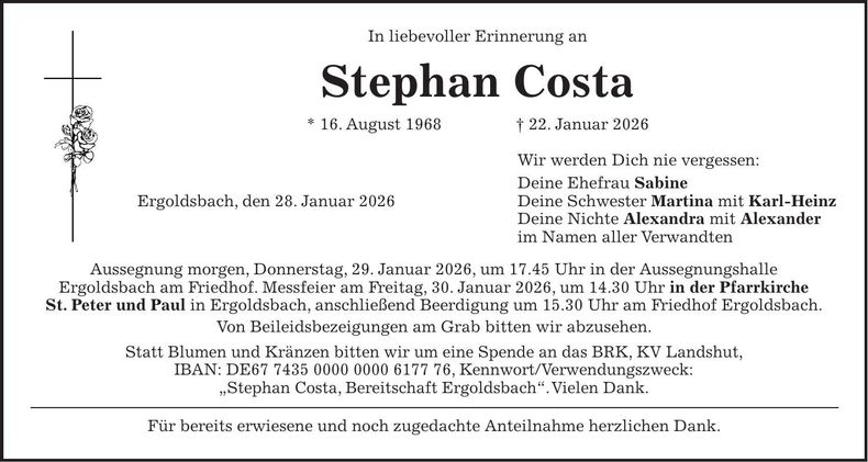 Traueranzeige Stephan Costa