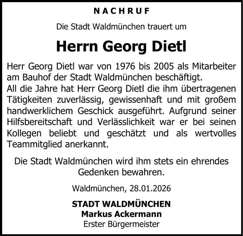 Traueranzeige Georg Dietl