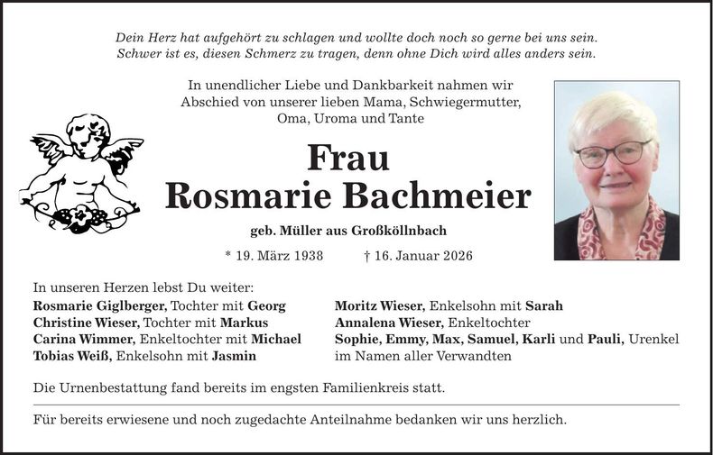 Traueranzeige Rosmarie Bachmeier