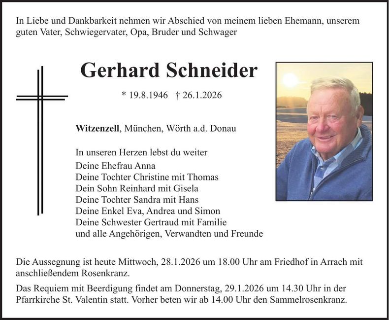 Traueranzeige Gerhard Schneider