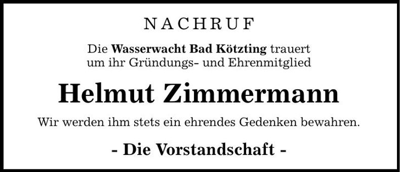 Traueranzeige Helmut Zimmermann