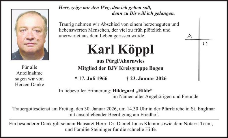 Traueranzeige Karl Köppl