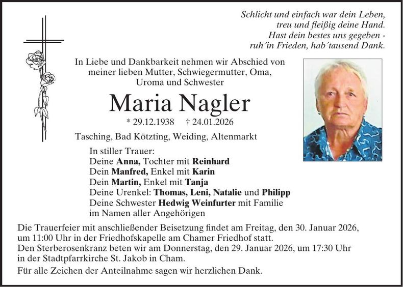 Traueranzeige Maria Nagler