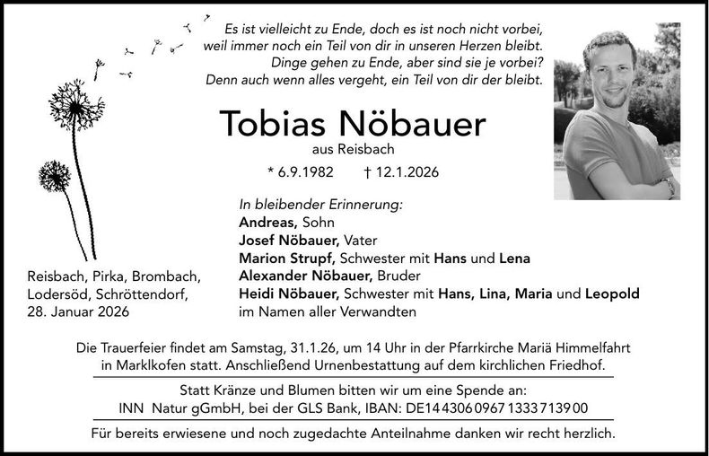 Traueranzeige Tobias Nöbauer