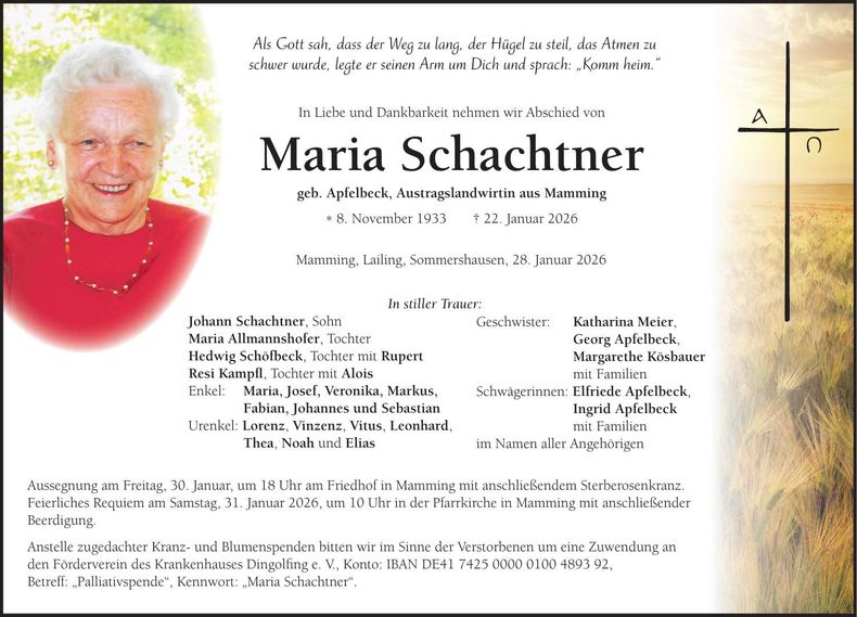 Traueranzeige Maria Schachtner