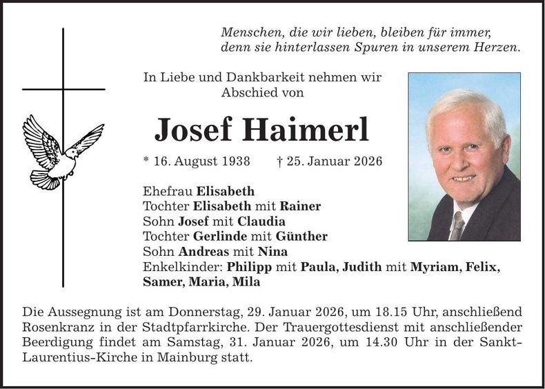 Traueranzeige Josef Haimerl