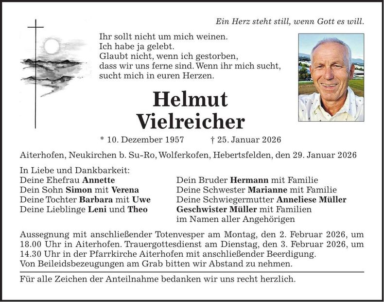 Traueranzeige Helmut Vielreicher