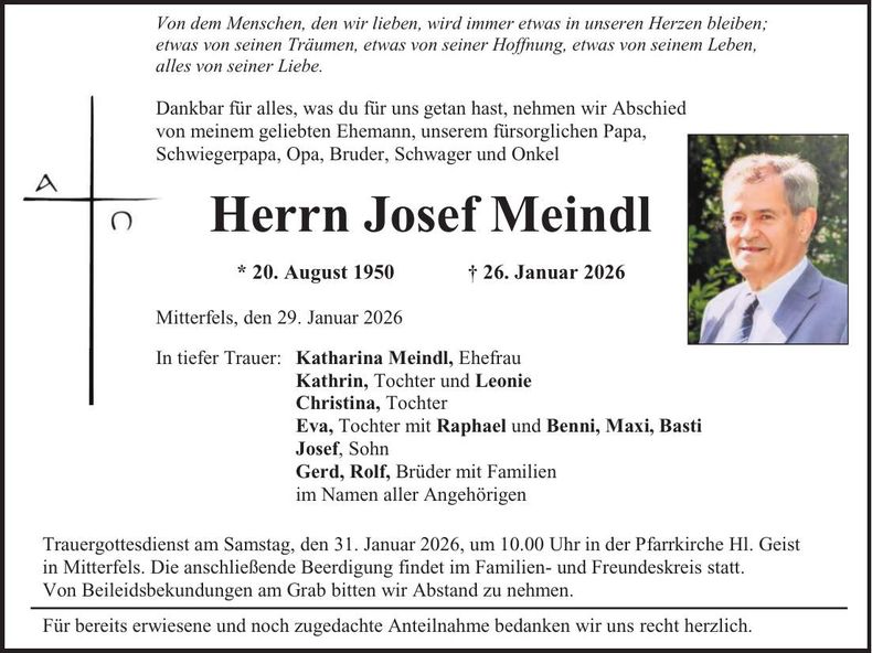 Traueranzeige Josef Meindl