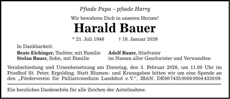 Traueranzeige Harald Bauer