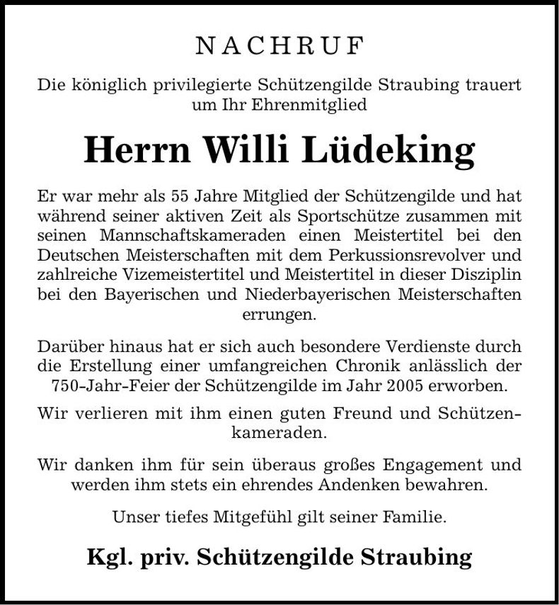 Traueranzeige Willi Lüdeking
