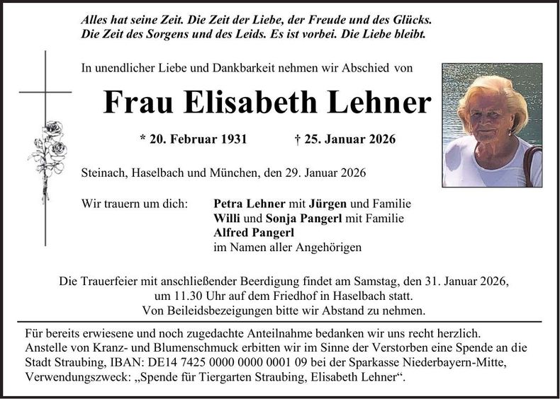 Traueranzeige Elisabeth Lehner