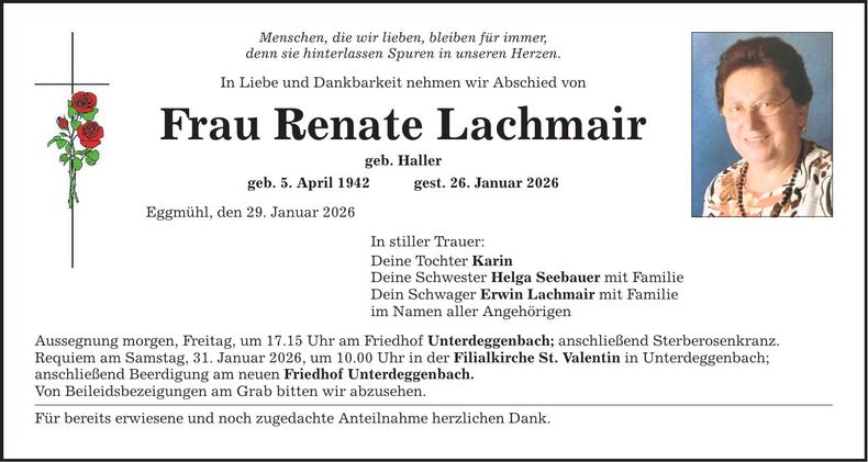 Traueranzeige Renate Lachmair