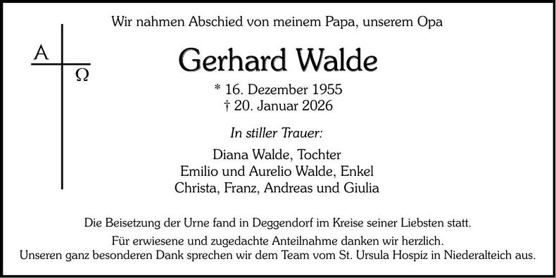 Traueranzeige Gerhard Walde