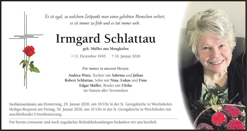 Traueranzeige Irmgard Schlattau