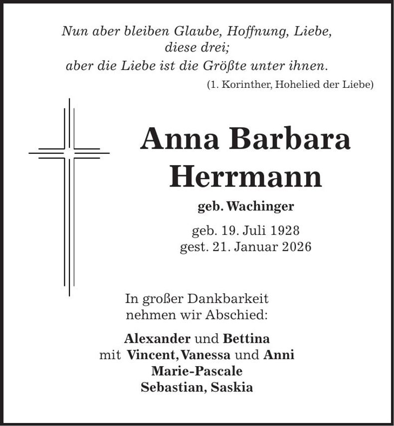 Traueranzeige Anna Barbara Herrmann