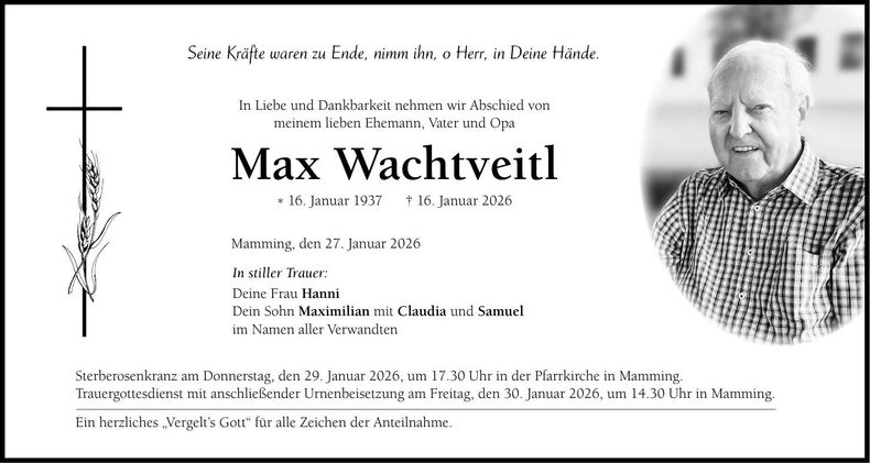 Traueranzeige Max Wachtveitl