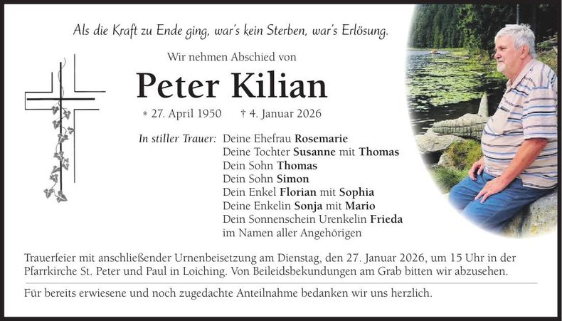 Traueranzeige Peter Kilian
