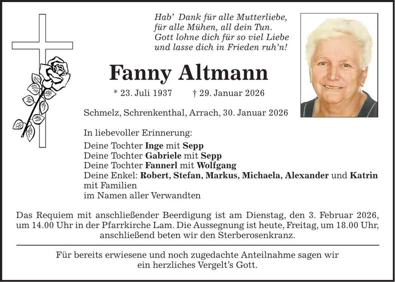 Traueranzeige Fanny Altmann
