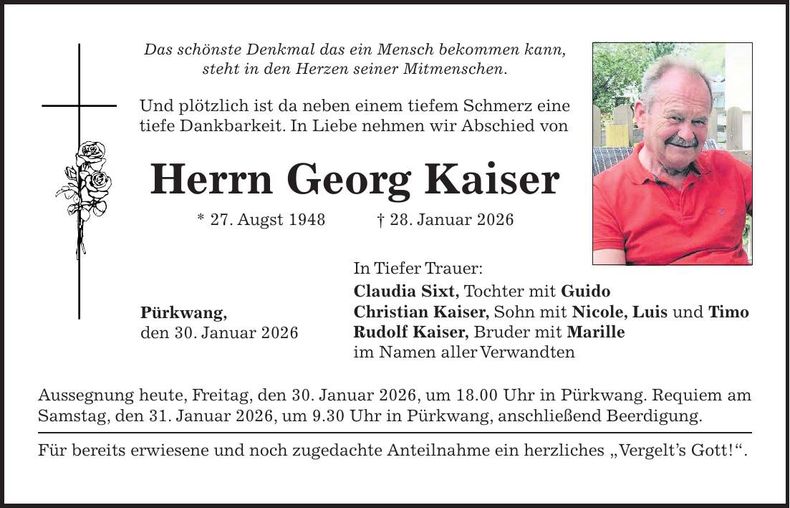 Traueranzeige Georg Kaiser