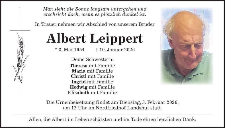 Traueranzeige Albert Leippert