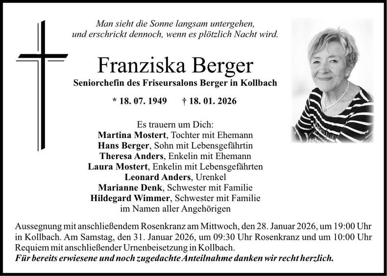 Traueranzeige Franziska Berger