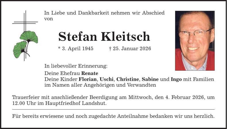 Traueranzeige Stefan Kleitsch