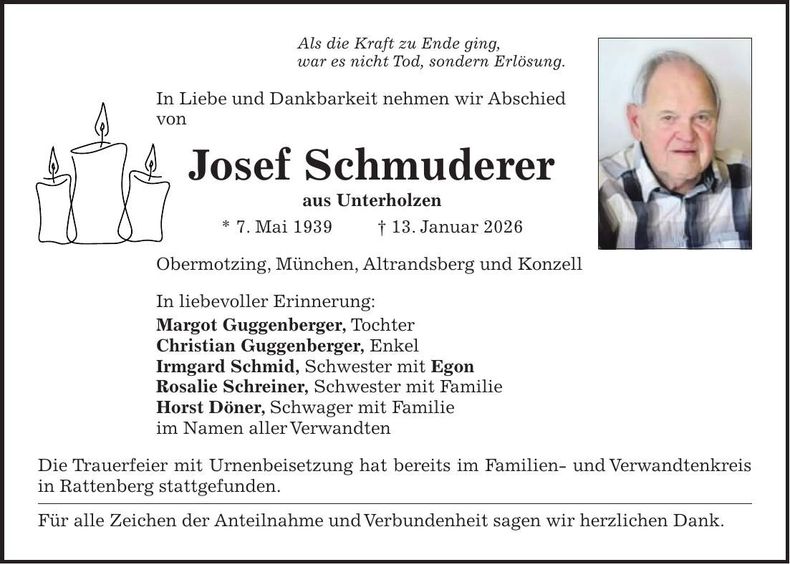 Traueranzeige Josef Schmuderer