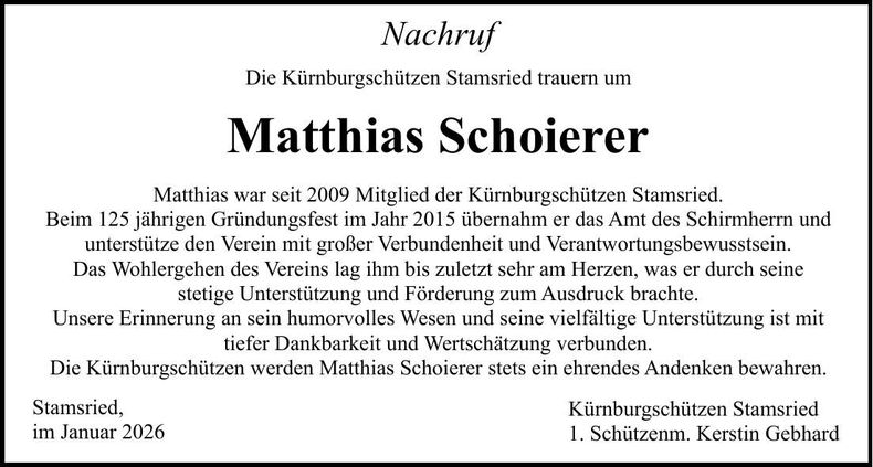 Traueranzeige Matthias Schoierer