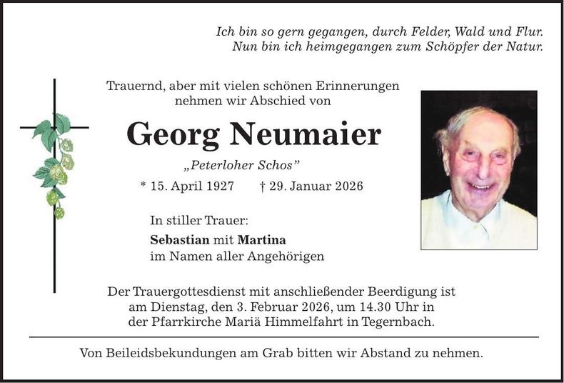 Traueranzeige Georg Neumaier