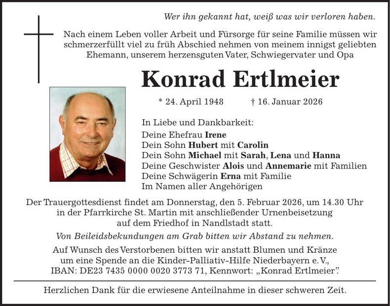 Traueranzeige Konrad Ertlmeier