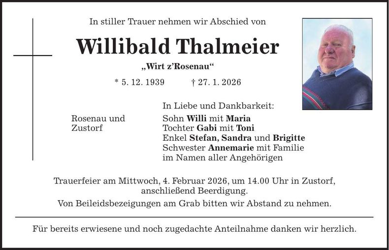 Traueranzeige Willibald Thalmeier
