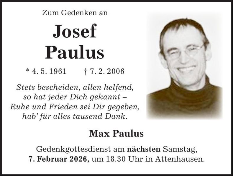 Traueranzeige Josef Paulus