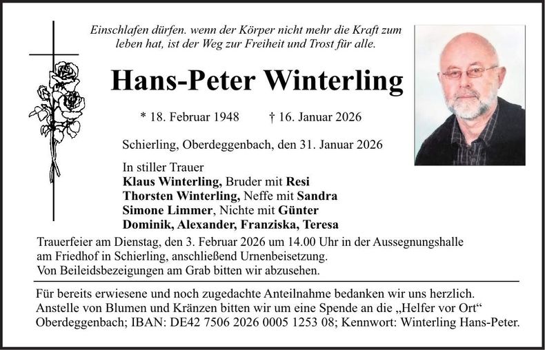 Traueranzeige Hans-Peter Winterling