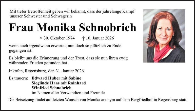 Traueranzeige Monika Schnobrich