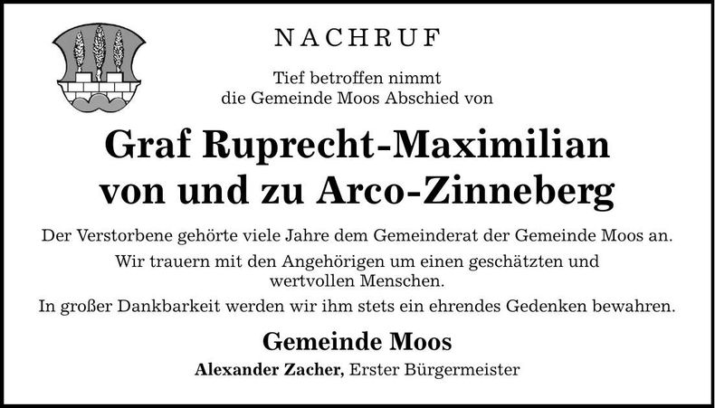 Traueranzeige Arco Zinneberg