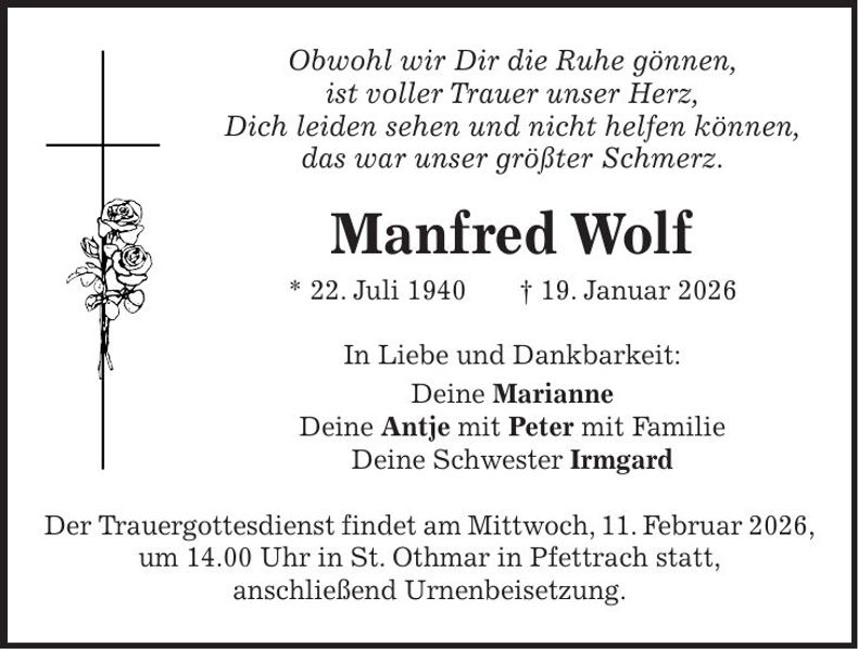 Traueranzeige Manfred Wolf