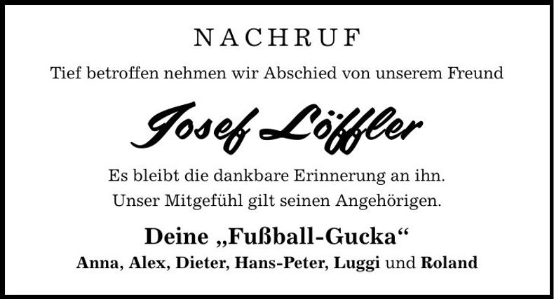 Traueranzeige Josef Löffler