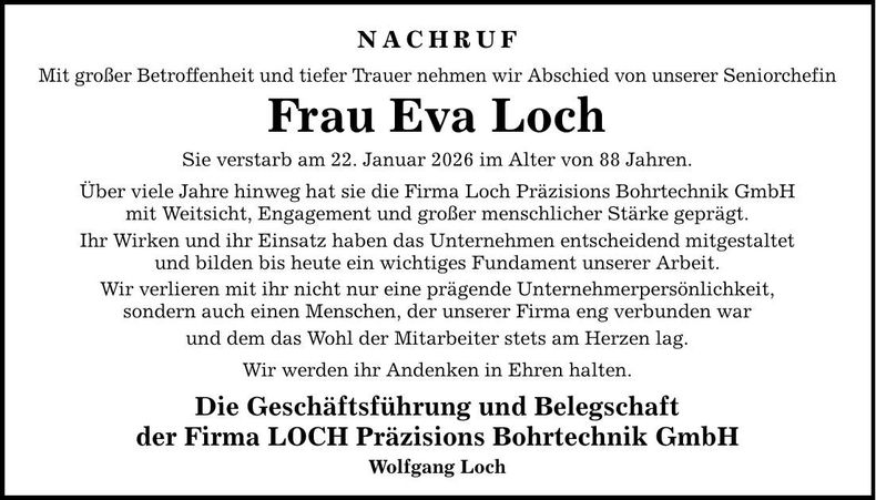 Traueranzeige Eva Loch