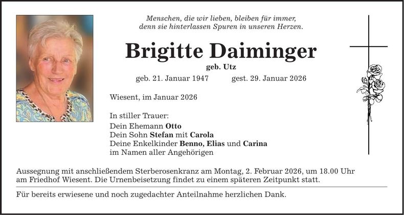 Traueranzeige Brigitte Daiminger
