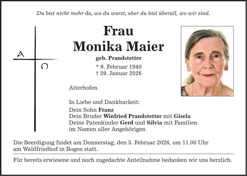 Traueranzeige Monika Maier