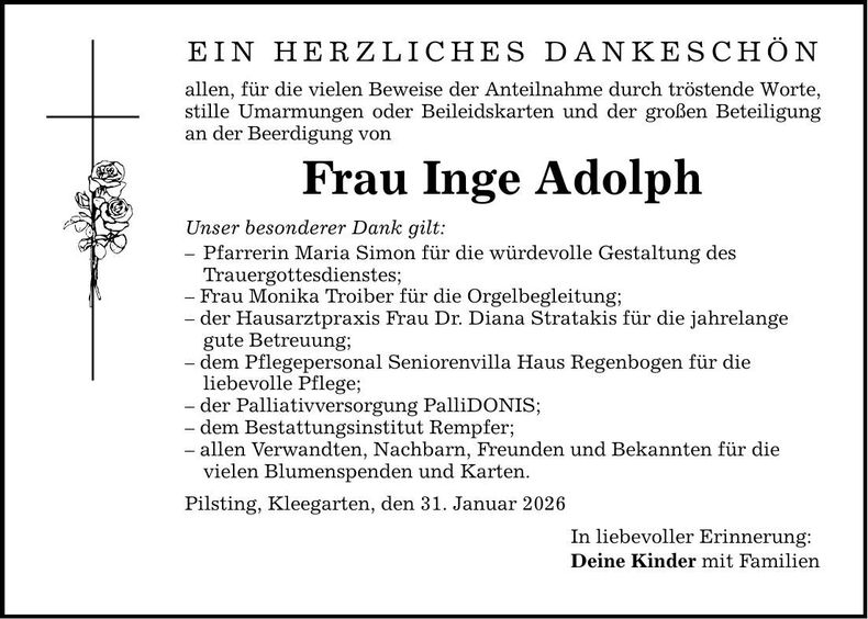 Traueranzeige Inge Adolph