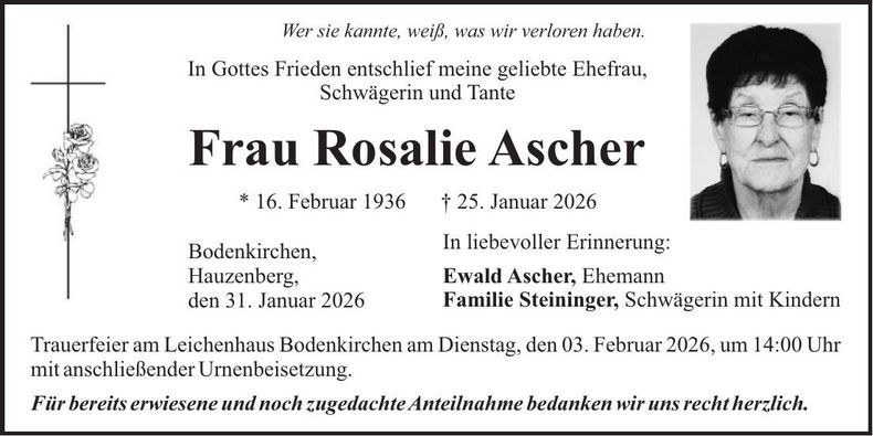 Traueranzeige Rosalie Ascher