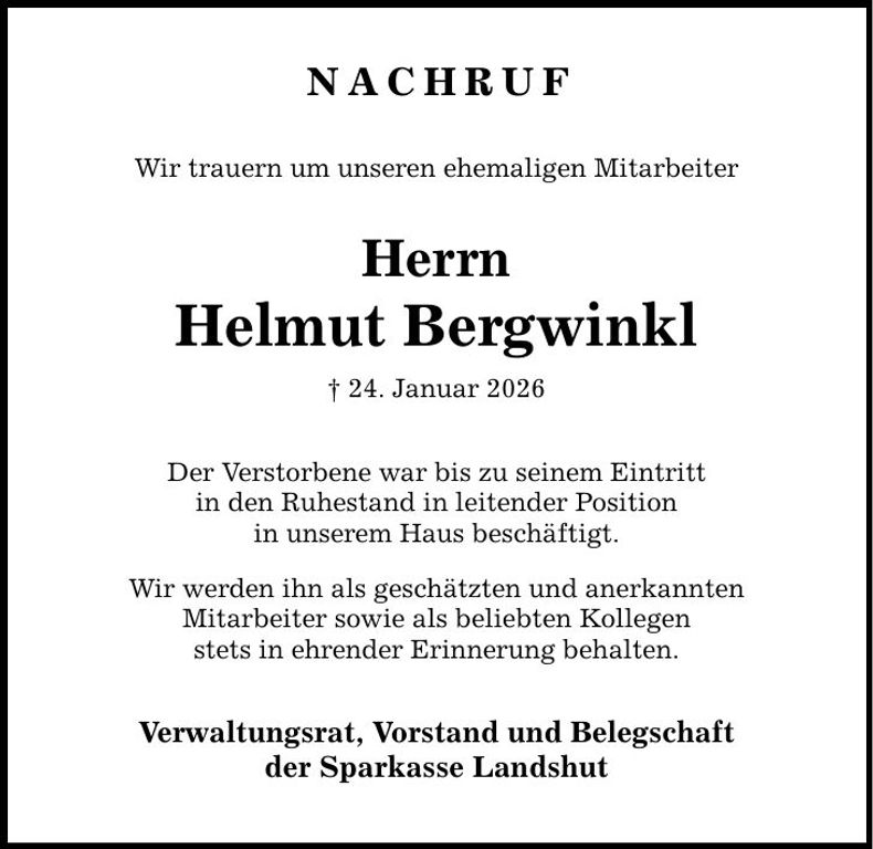 Traueranzeige Helmut Bergwinkl