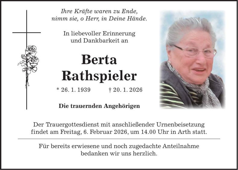 Traueranzeige Berta Rathspieler