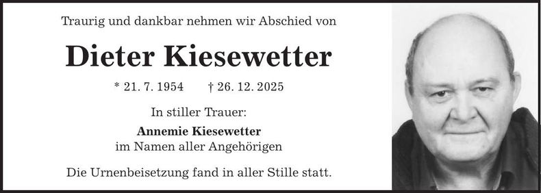 Traueranzeige Dieter Kiesewetter