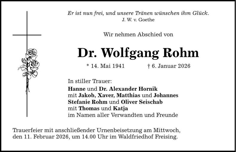 Traueranzeige Wolfgang Dr. Rohm